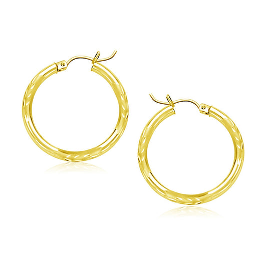 10k Yellow Gold Diamond Cut Hoop Earrings (3x20mm)