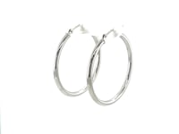 10k White Gold Polished Hoop Earrings (2x30 mm)